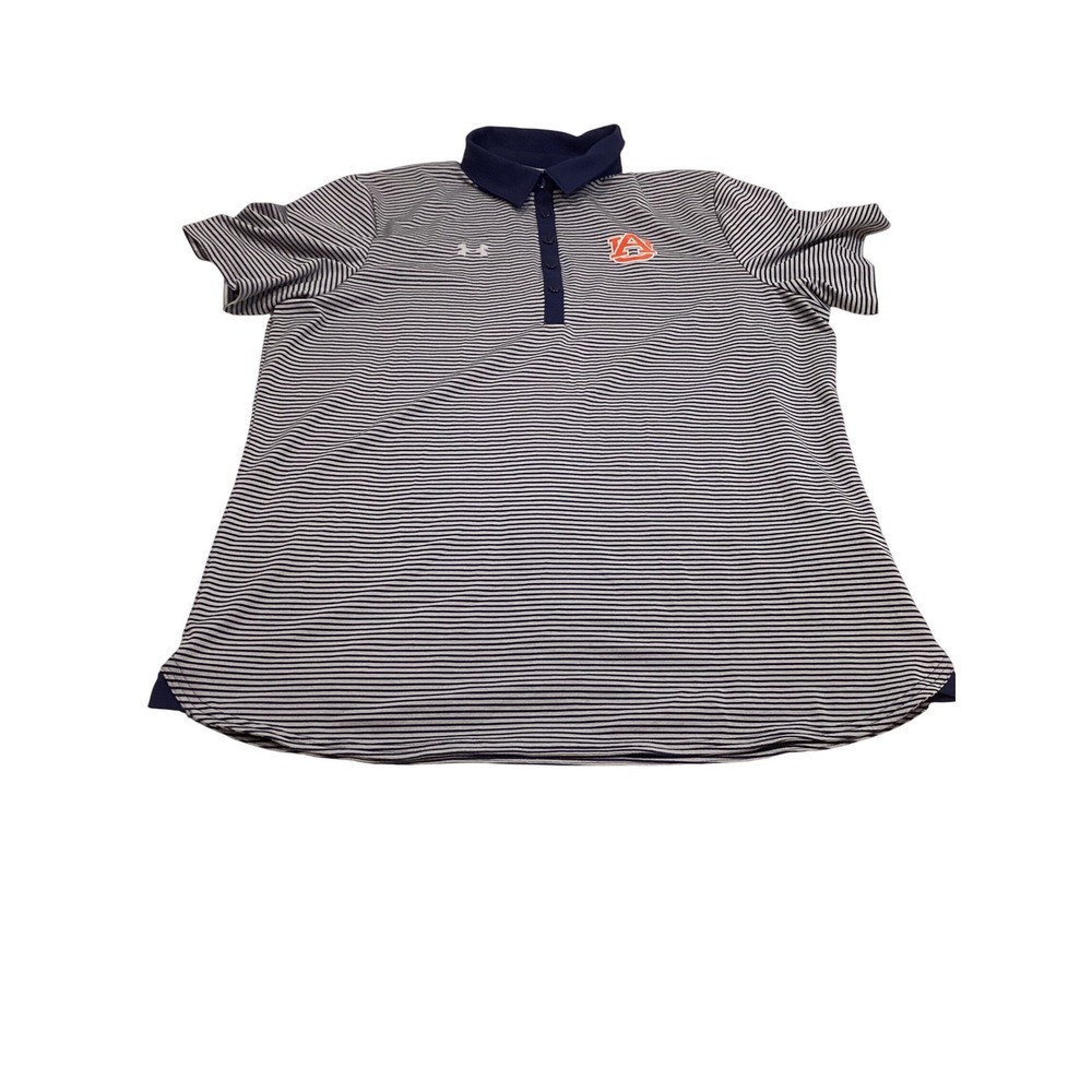 Under Armour Auburn Tigers Golf Polo Shirt Mens XL‎ Navy Stripe Heatgear(912)